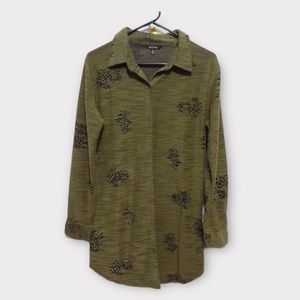 Olive Green Distressed Yak & Yeti Blouse/Cardigan